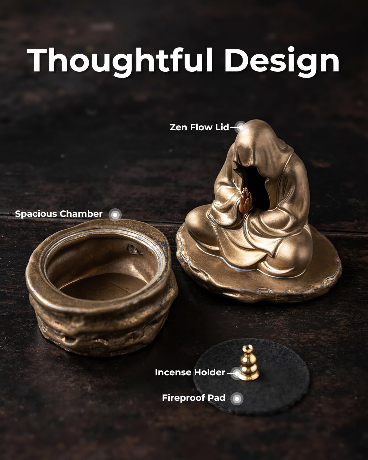 TEAVOR Ceramic Incense Burner for Cone & Coil – Faceless Buddha Statue for Protection, Evil Spirit Cleansing & Zen Meditation, Home Decor to Ward Off Negativity