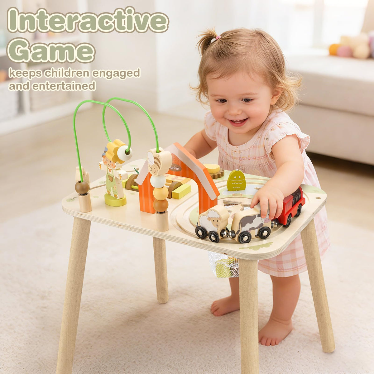 Vanplay Activity Table for 1 Year Old Boy Girl Birthday Gifts, Montessori Toys for 1 2 Year Old, 10 in 1 Wooden Sensory Play Table for Toddler 1-3, Learning Table for Baby 12M+ First Gifts