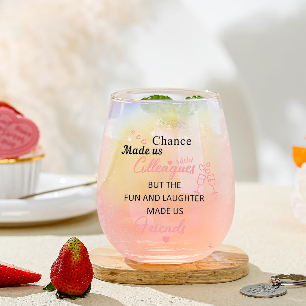 Yalucky Colleagues Iridescent Stemless Wine Glass Chance Made Us Colleagues Leaving Gifts for Coworkers Women Friends Personalised Leaving Thank You Retirement Gifts For Women 480ml (Colleague)