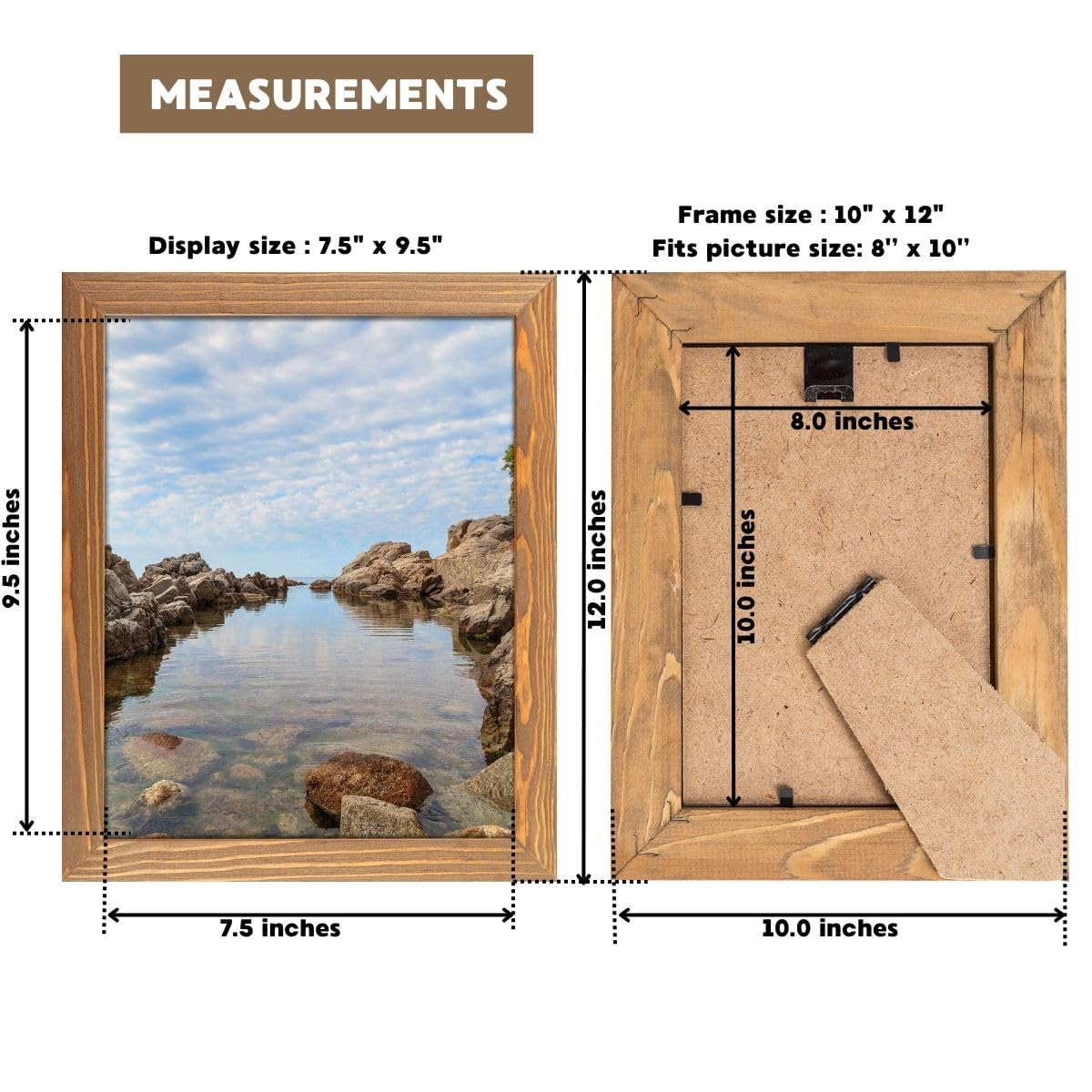 Rustic Wooden Picture Frame 8x10 - Set of 2-100% Natural Eco Walnut Wood with Real Glass for Wall Mounting and Tabletop