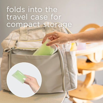 Olababy Fold N Go Silicone Baby Bib w Travel Case | Soft, Lightweight, Waterproof Bibs for Infants & Toddlers | BPA Free (1 Bib + 1 Travel Case, Kiwi)