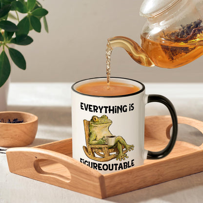 Shqiueos Funny Gifts for Women Men Coffee Mug 11oz, Gag Birthday Gift for Her Him, Friends, Office Present for Coworkers, Boss, Manager, Cute Frog Inspirational Humor Cup, Everything Is Figureoutable