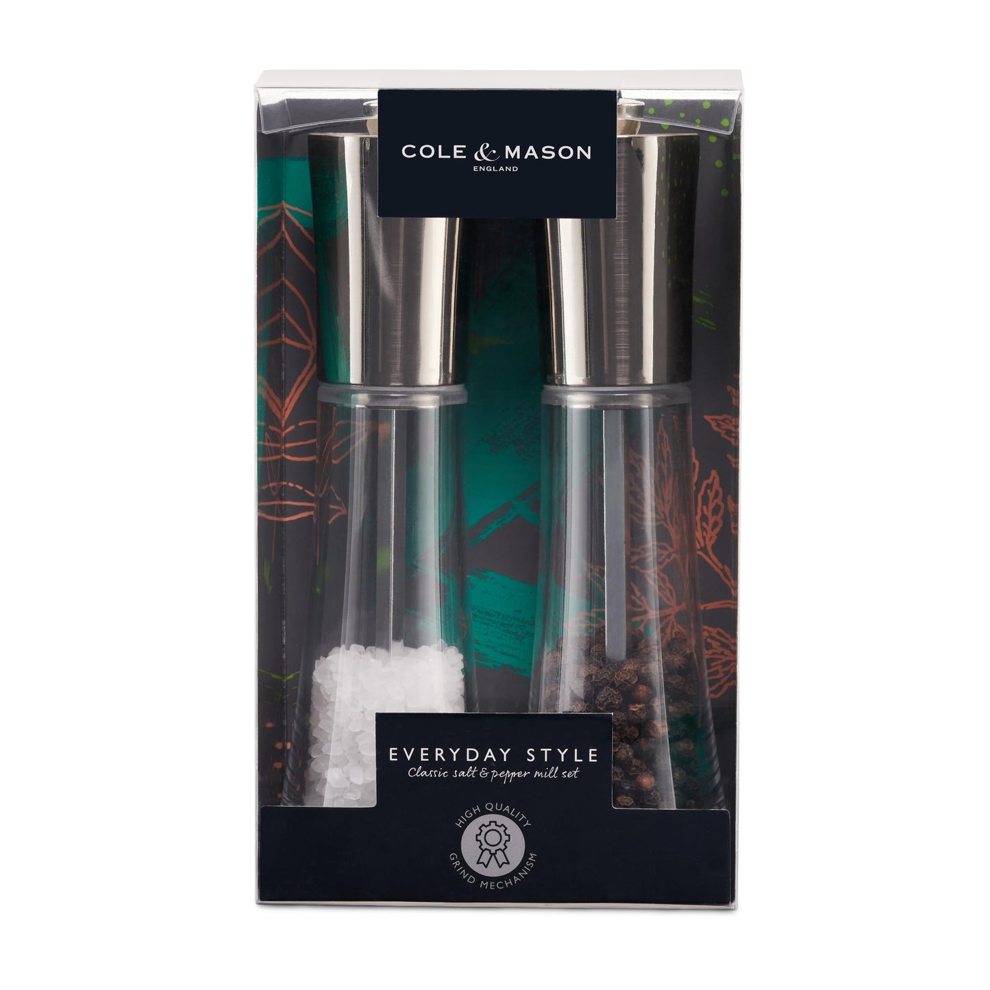 Cole & Mason Everyday Style Salt & Pepper Mill Gift Set - Salt & Pepper Shakers - Everyday Kitchen Tool & Home Essentials - Acrylic & Stainless Steel Shaker Set