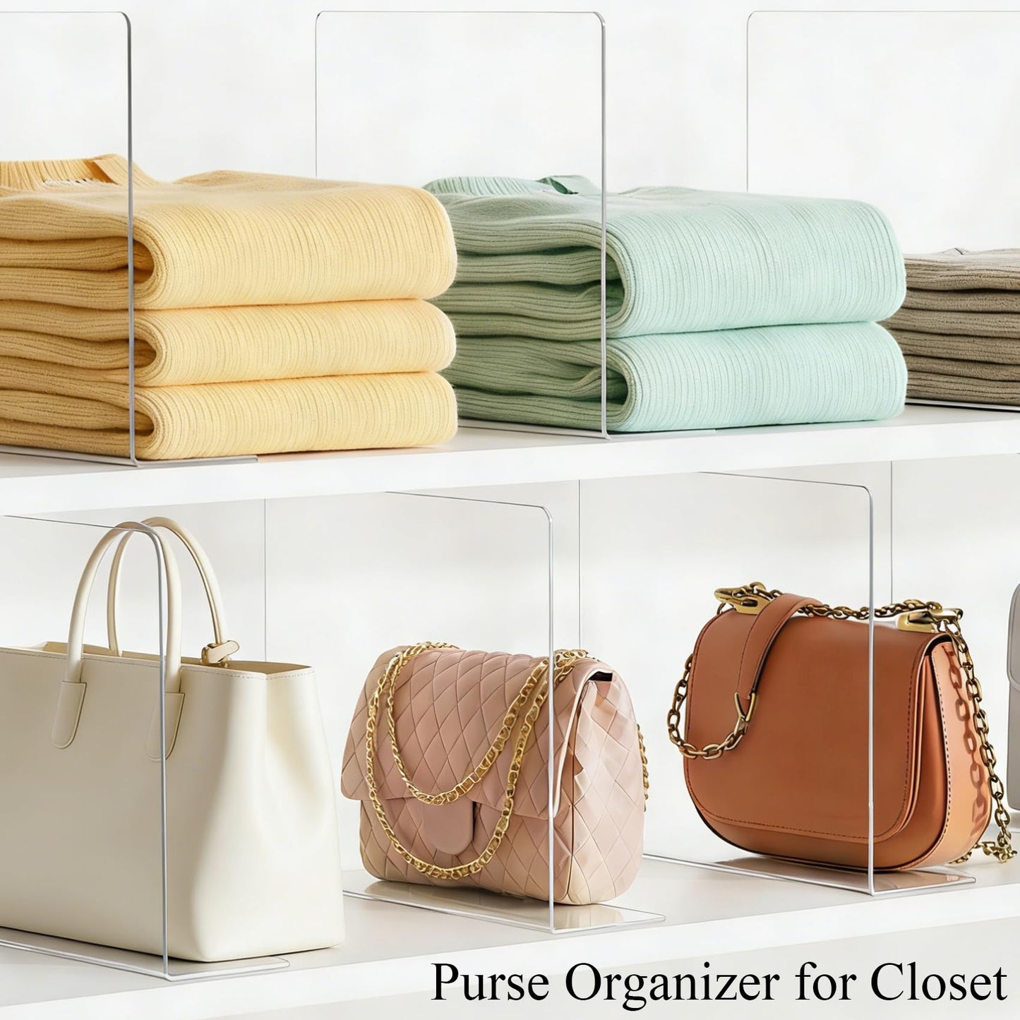 Lebouri Shelf Dividers for Closet Organization: 10" Tall x 12" Deep Acrylic Closet Shelf Dividers for Clothes Sweater Purse - Clear Organizers and Storage Separators for Home Space Saver Enthusiasts