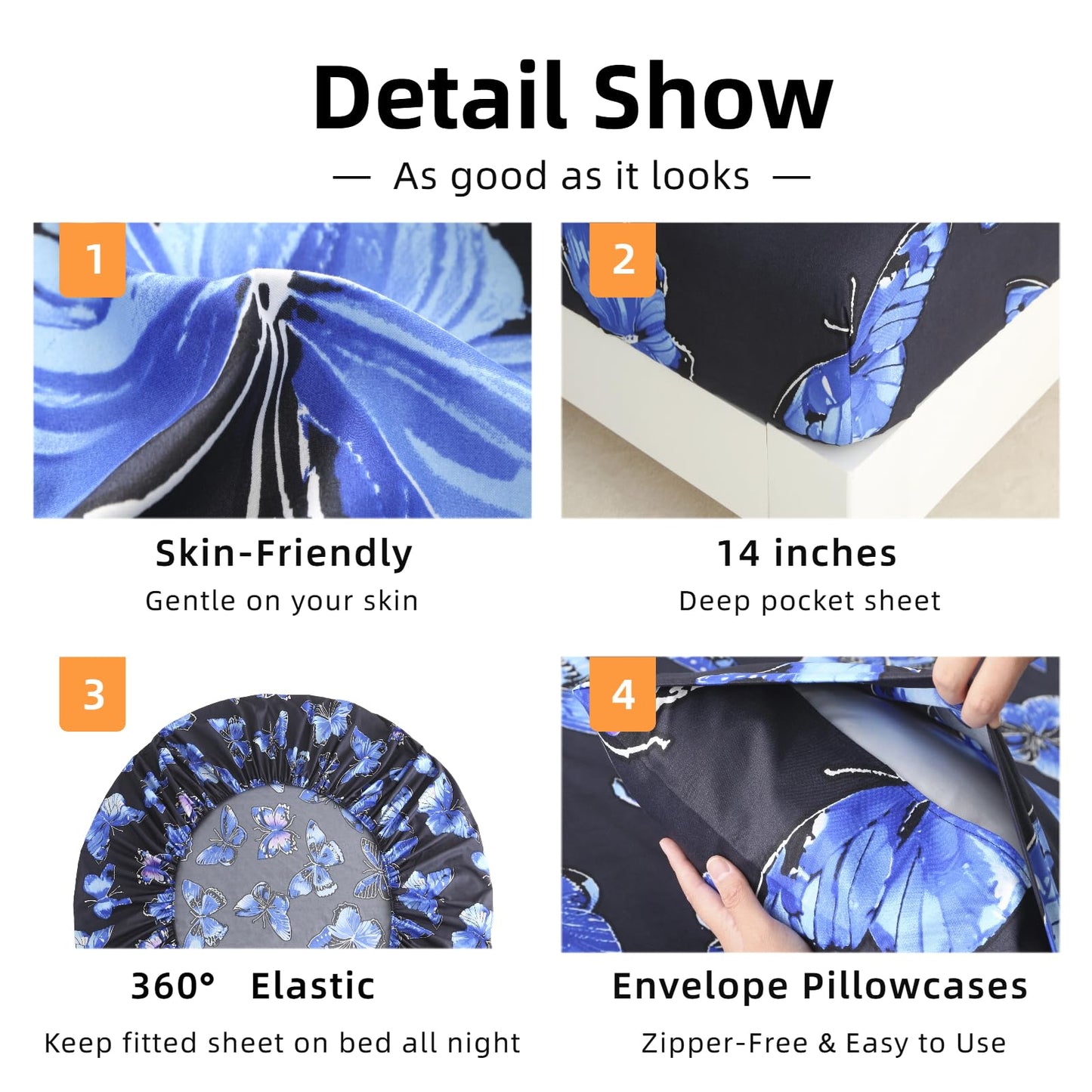SDY 4 Pieces Butterfly Bed Sheet Sets Full Size,Super Cute Microfiber Bed Sheets for Boys, Girls, Kids and Toddler, Bed in A Bag Packaged with 1 Fitted Sheet+ 1 Top Flat Sheet + 2 Pillowcases