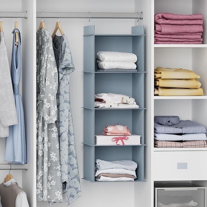 YOUDENOVA Hanging Closet Organizer, 4-Shelf Closet Hanging Shelves