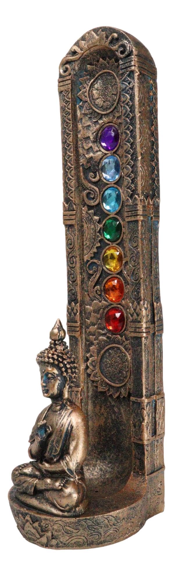 Ebros Gift Ohm Meditating Buddha Gautama with Mandala and Rainbow 7 Chakra Zone Colors Gems Pillar Incense Stick Burner Figurine Feng Shui Zen Yoga Eastern Enlightenment Accent