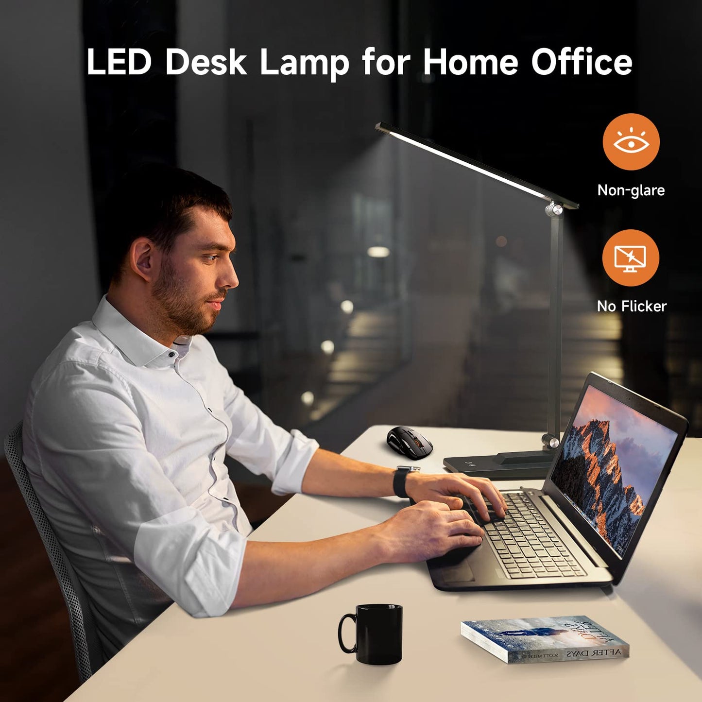 One Fire LED Desk Lamp,15 Modes Desk Light,500 Lumen Dimmable Desk Lamps, Adjustable Office Black Desk Lamps for Study Lamp, for Bedside Table