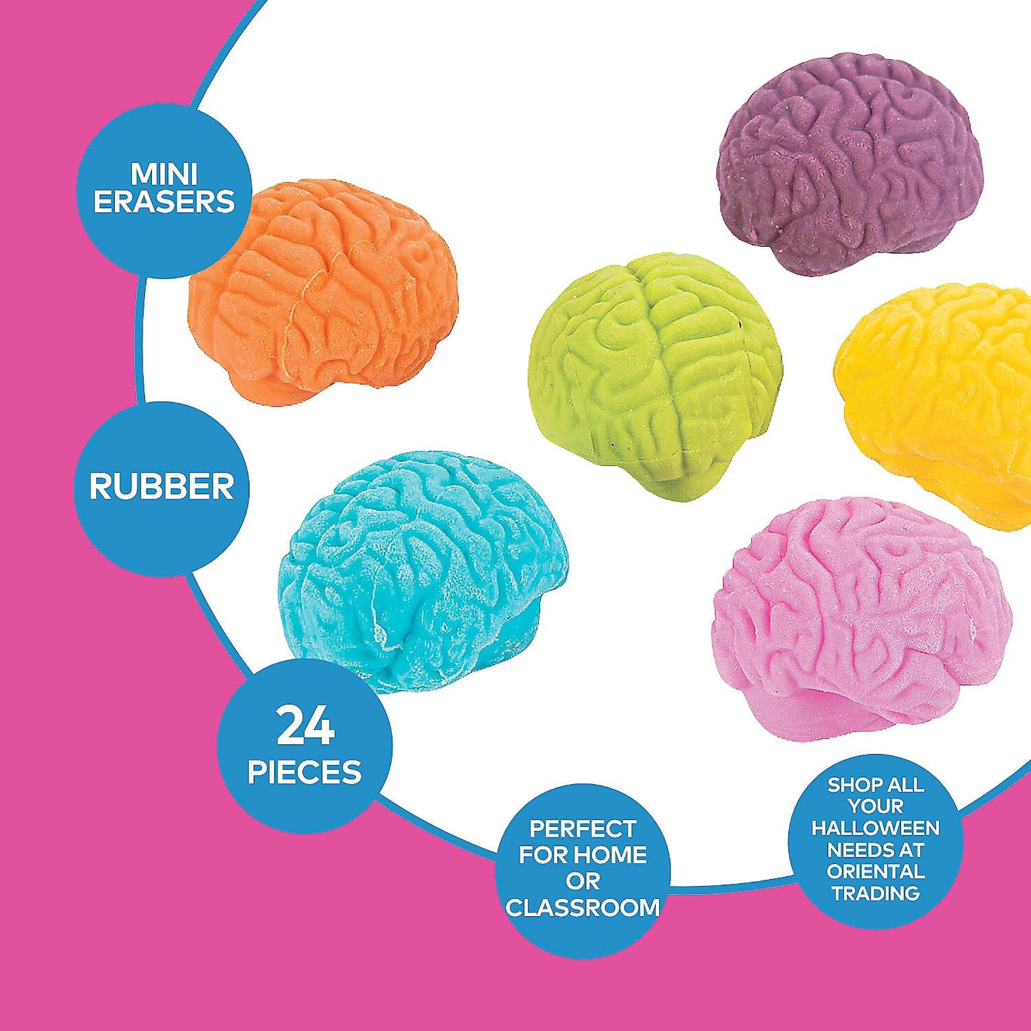 Brain Shaped Erasers (Set of 24) Halloween, Classroom Giveaways and Party Supplies