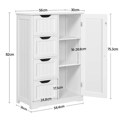 Yaheetech Bathroom Floor Cabinet Cupboard Free Standing Wooden Cabinet Storage Unit with 4 Drawers & 1 Door, Adjustable Shelf, White
