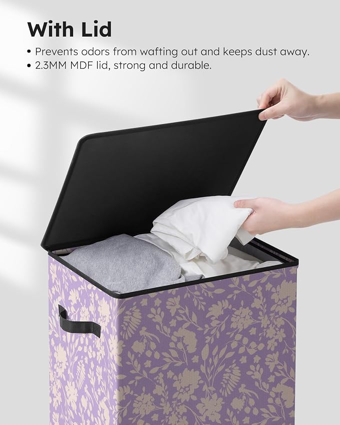 SOLEDI Laundry Hamper with Lid, 90L Tall & Large Floral Laundry Basket