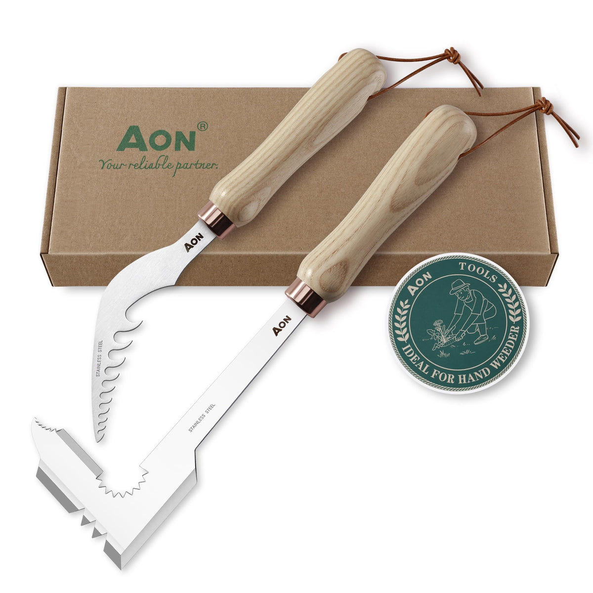 AON 2-Pack Hand Crack Weeder Puller Tool Set - Made with Heat Treated Steel and Ash Wood Ergonomic Handles, Weeding Tools Ideal for Gardens and Patio Lawns to Effectively Pull Out Weeds & Their Roots