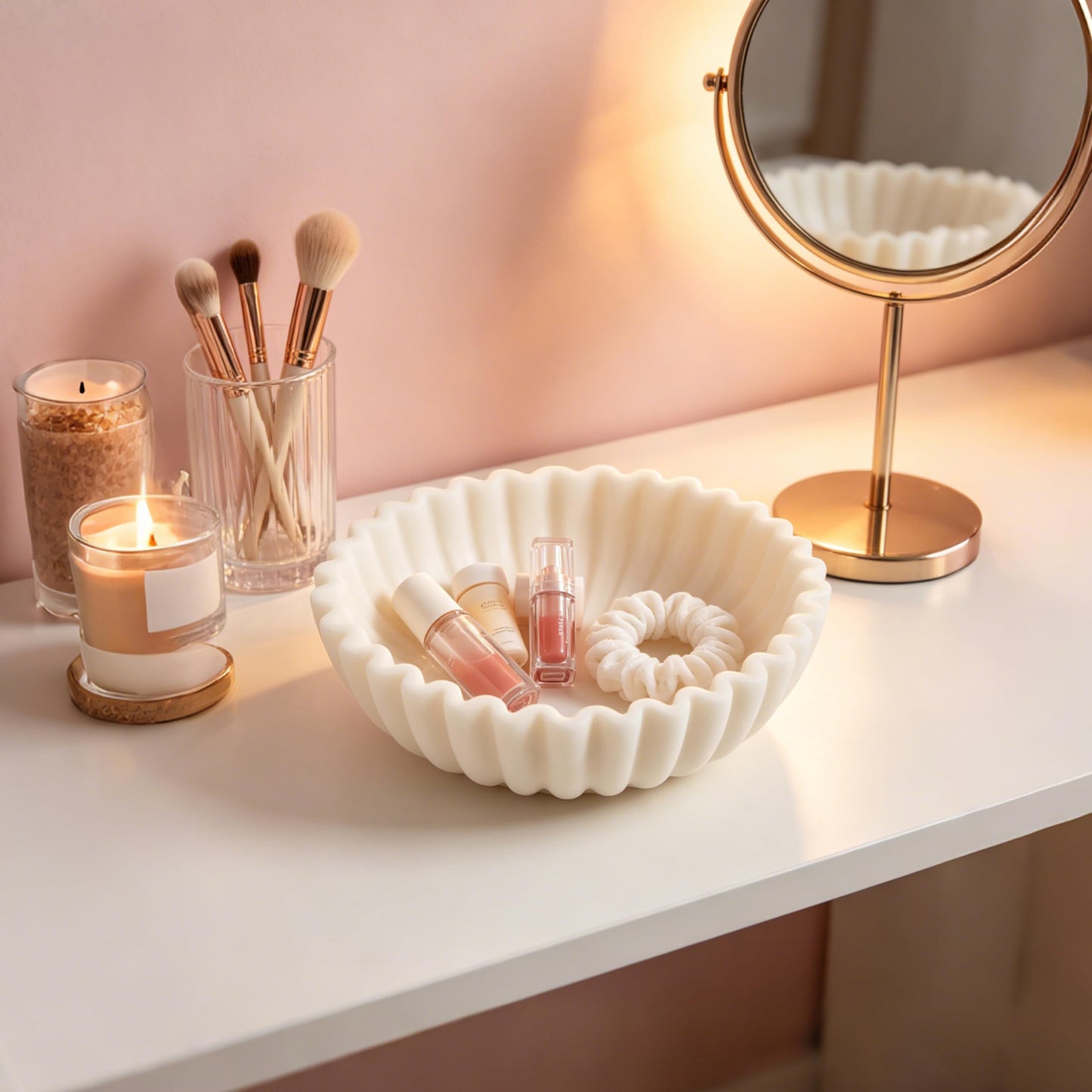 iAmoy White Decorative Bowl, Marble Style Catchall Bowl for Entryway Console Coffee Table Shelf, 10” Scalloped Fluted Decorative Centerpiece Living Room Decor Dresser Organization