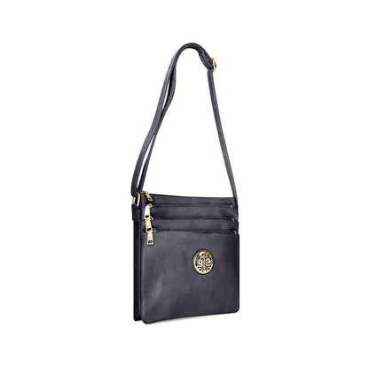 Woodland Leathers Crossbody Bags For Women, Multi Zipper Spacious Cross Body Bag Women With Adjustable Crossbody Strap, Golden decorated Women's Hobos & Shoulder Bags (Black)