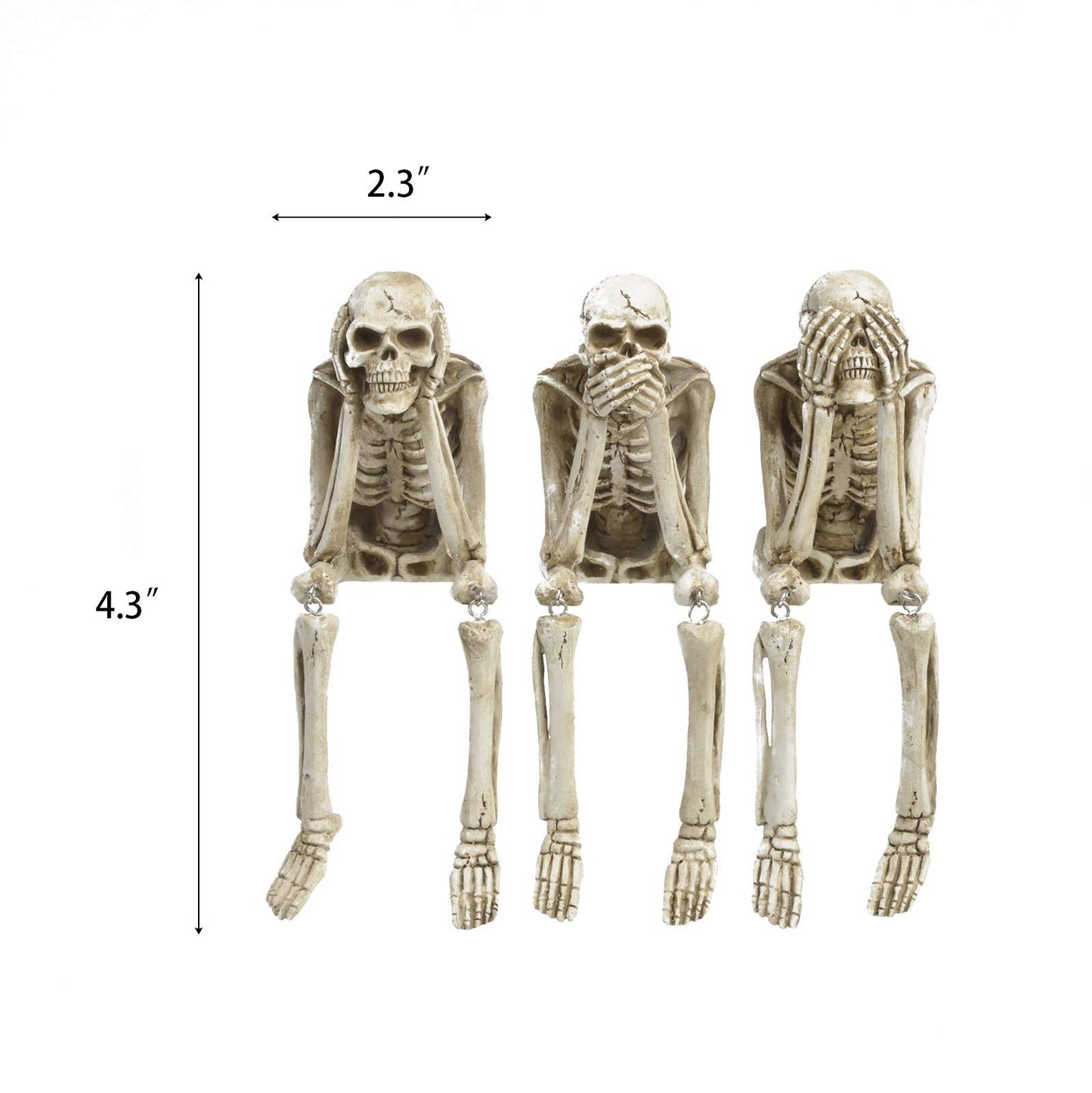 Newman House Studio Halloween Statues No-Evil Skeleton Collectible-Figurines - Realistic Skull Decorations See Speak Hear No Evil Home Decor Set of 3, 2.3L x 4W x 4.3H inch