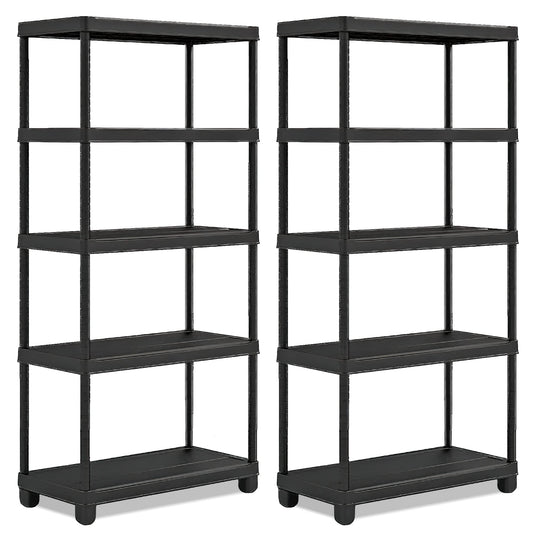 Vivo Technologies 2 x 5 Tier Heavy Duty Plastic Shelving Unit Storage Racking Shelves For Garage Warehouse Shed Kitchen (2 Pack)