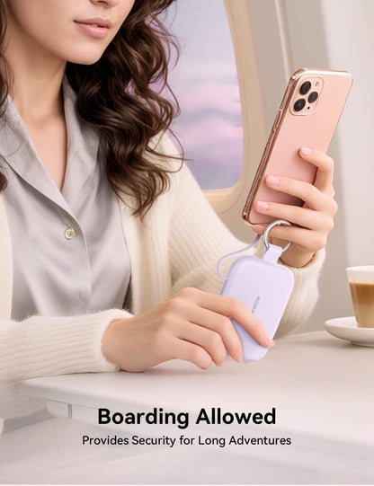 RORRY Portable Charger, 5000mAh Portable Charger Power Bank with Built-in Cables, Travel Keychain Charger Battery Pack for iPhone 17/16/15/14/13/12, for AirPods 2/3/4/Pro, Purple