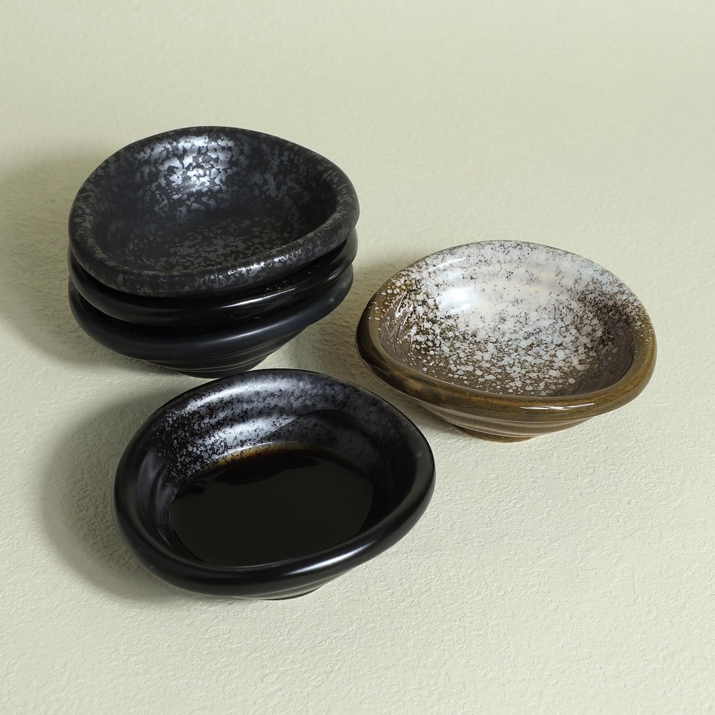 Bicuzat Set of 5 Japanese Vintage Style Ceramic Side Dishes - Retro Black Seasoning Dishes - 3.5 Inch