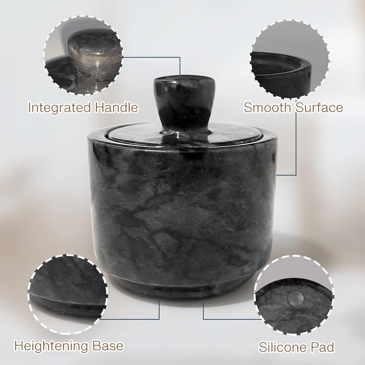 HESHIBI Marble Salt Cellar with Lid, Salt and Pepper Bowls Box Container, Salt Jar with Lid for Kitchen and Bathroom(Black)