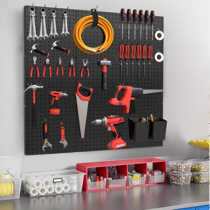 FZK Peg Board Wall Organizer Kit. Heavy Duty, 82PCS Metal Pegboard, Black, 36 * 24