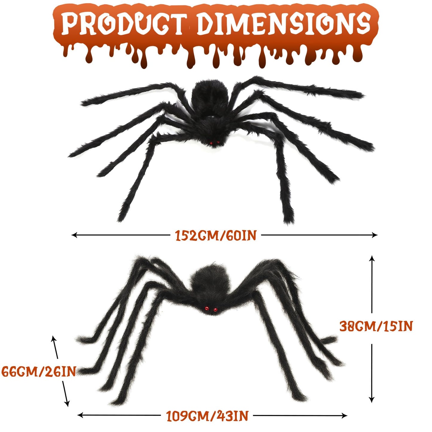 GHYKL Halloween Giant Spider 5 Ft Outdoor Halloween Decorations Large Fake Hairy Spider Scary Furry Spider Props Outside Yard Creepy Decor, Black