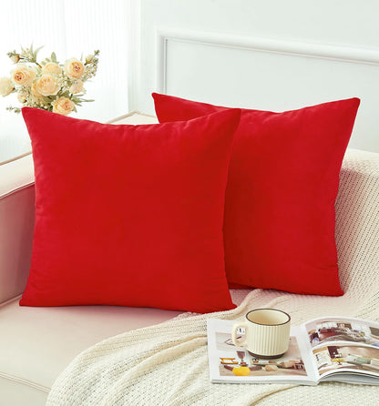 GriNeed Pack of 2 Christmas Red Pillow Covers 18x18 Inch Decorative Throw Pillow Cover, Velvet Pillowcases for Couch Sofa Bed, Home Boho Decor, Modern Soft Cushion Covers