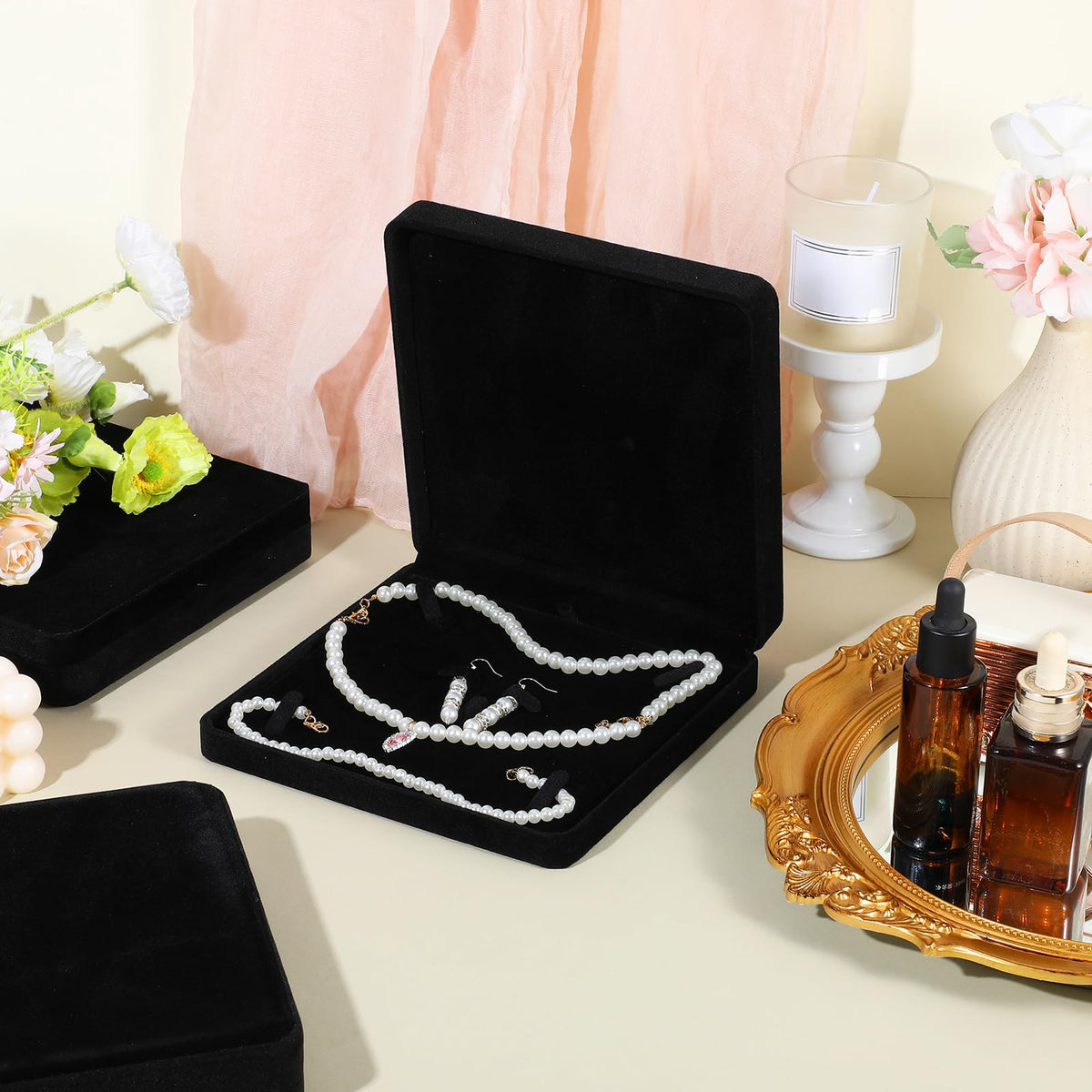 Meyeyaia 6 Pcs Velvet Jewelry Set Box Black Jewelry Display Box Jewellery Gift Boxes for Necklace, Ring, Earring, Bracelet, Pendant Mother's Day Wedding Travel Anniversary, 7.5 x 7.5 x 1.6 in