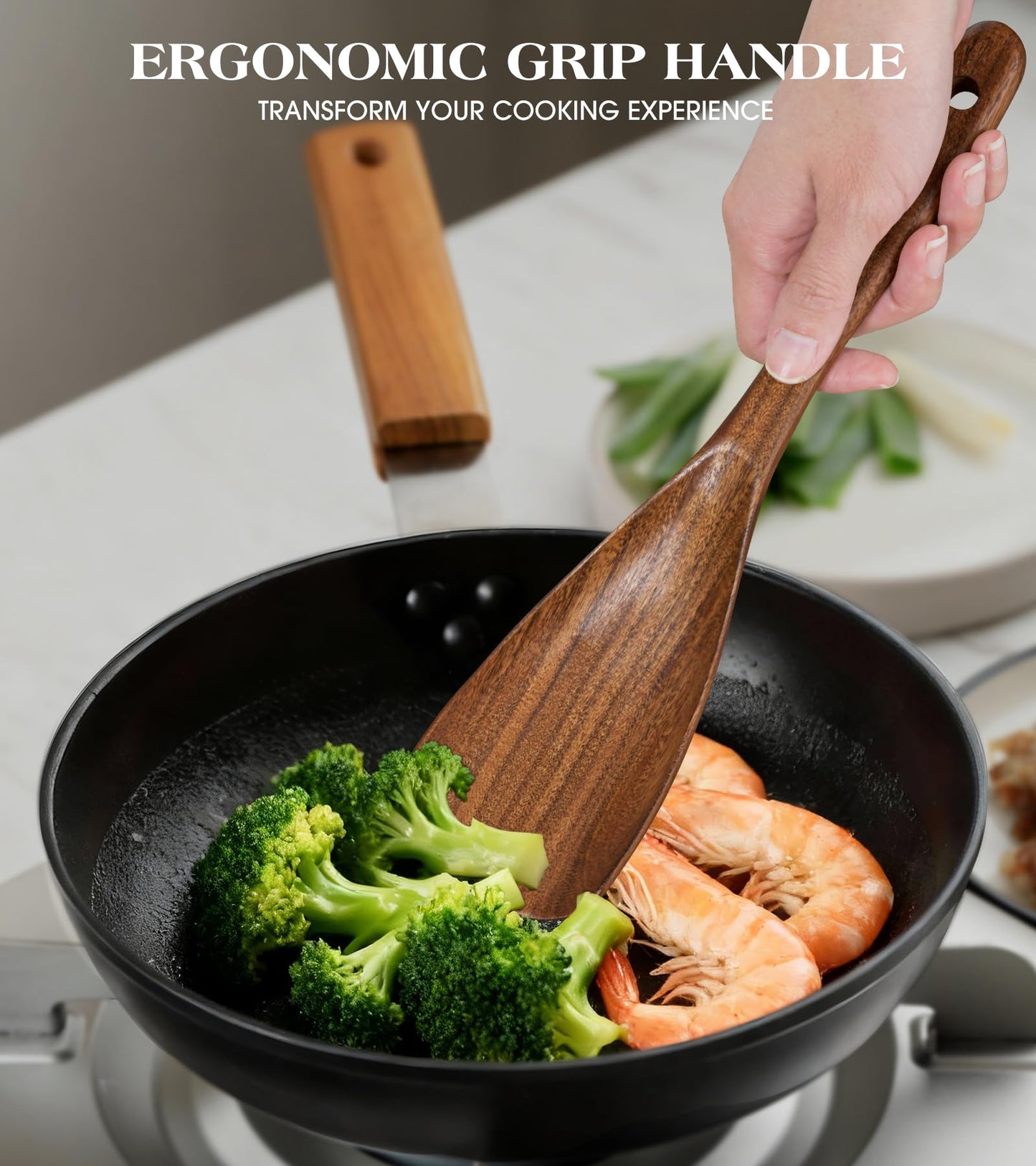 2Pcs Wooden Spatula Spoon, Multifunction Cooking Spoon for Nonstick Cookwares, Heat Resistant Acacia Wooden Spoon Spatula for Cooking, Mixing, Scooping, Scraping, BPA-Free, 11.6 x 2.8 Inch