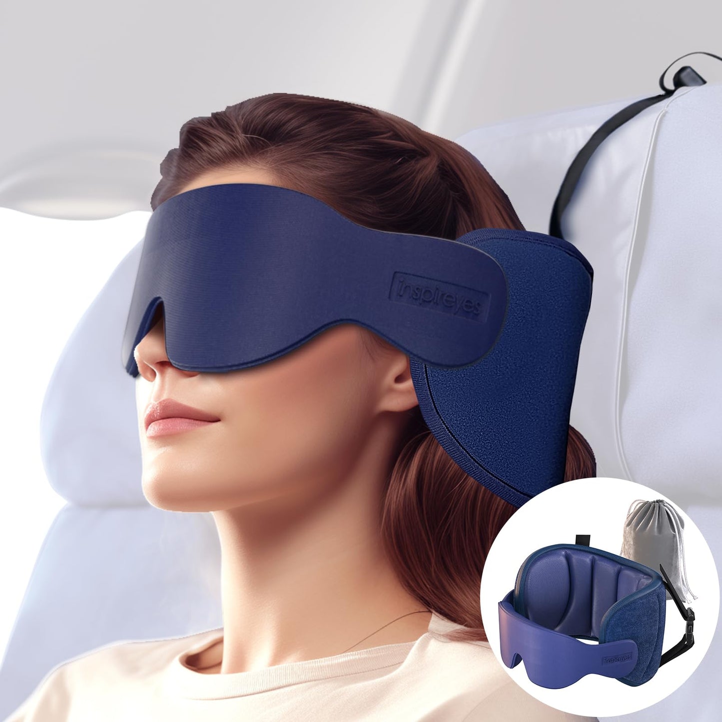 Inspireyes Travel Pillow for Airplanes, Airplanes Pillow with Eye Mask for Sleeping, Long Haul Flight Essentials Head Support Soft Pillow, Car Road Trip Travel Pillow, Royal Blue