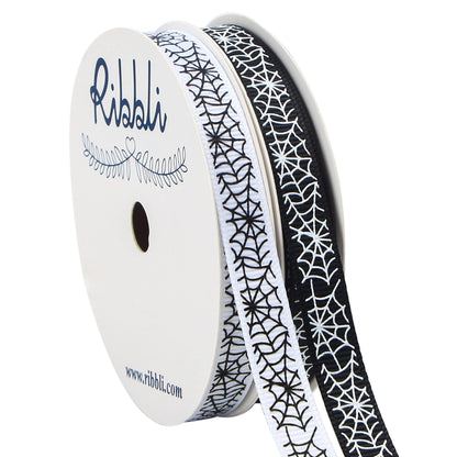 Ribbli 2 Rolls Halloween Grosgrain Ribbon,Spider Web Use for Craft,Halloween Wrapping,Home Decor,3/8 Inch Total 20 Yards,Black/White