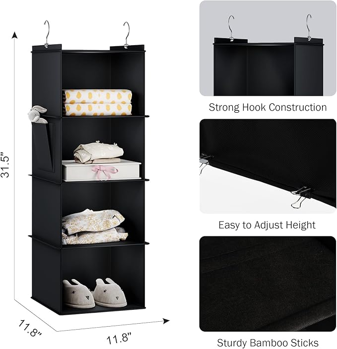 YOUDENOVA Hanging Closet Organizer, 4-Shelf Closet Hanging Storage Shelves