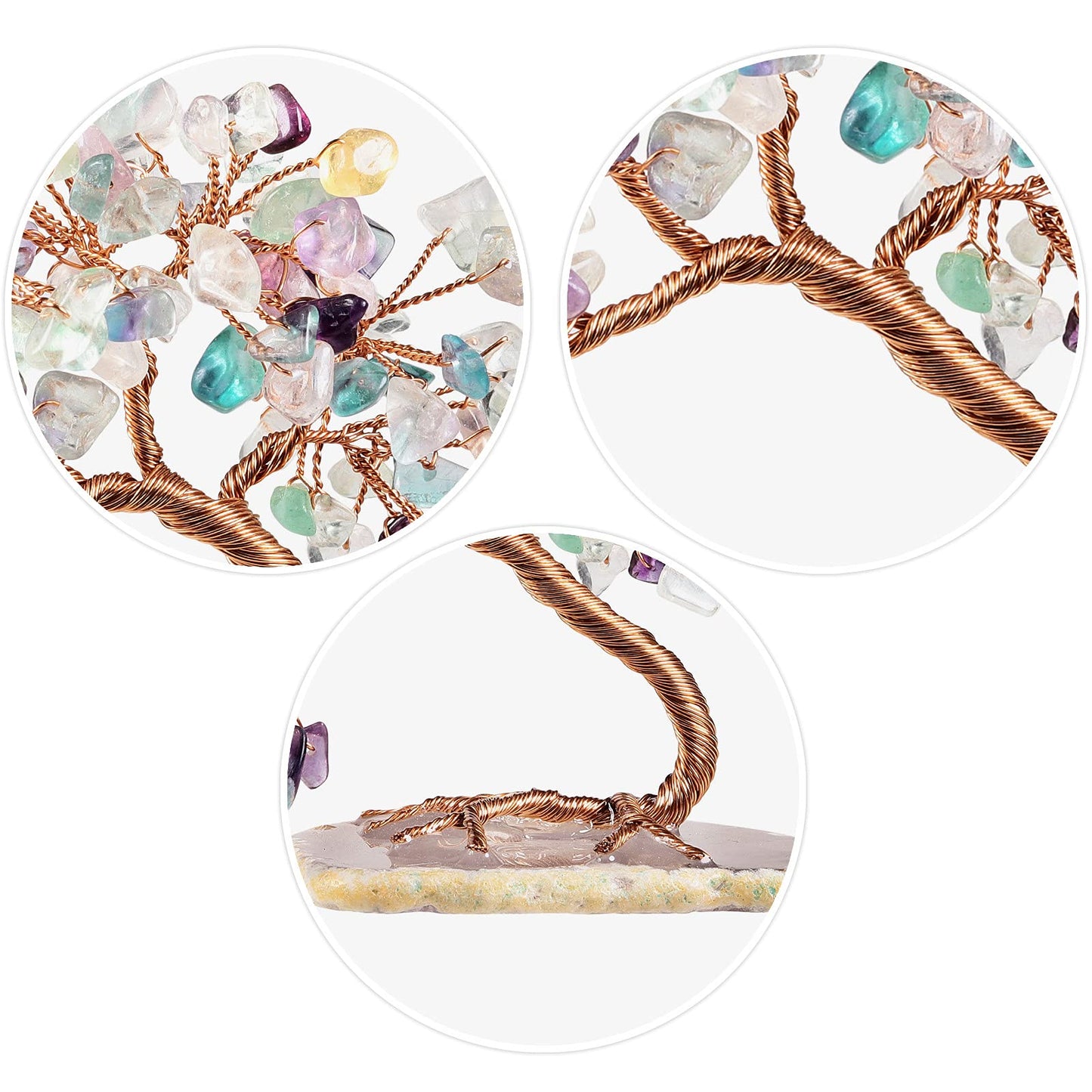 mookaitedecor Natural Fluorite Crystal Money Tree Agate Slice Base Feng Shui Bonsai Crystal Tree for Wealth Luck Desk Decor, 3-4 Inch High
