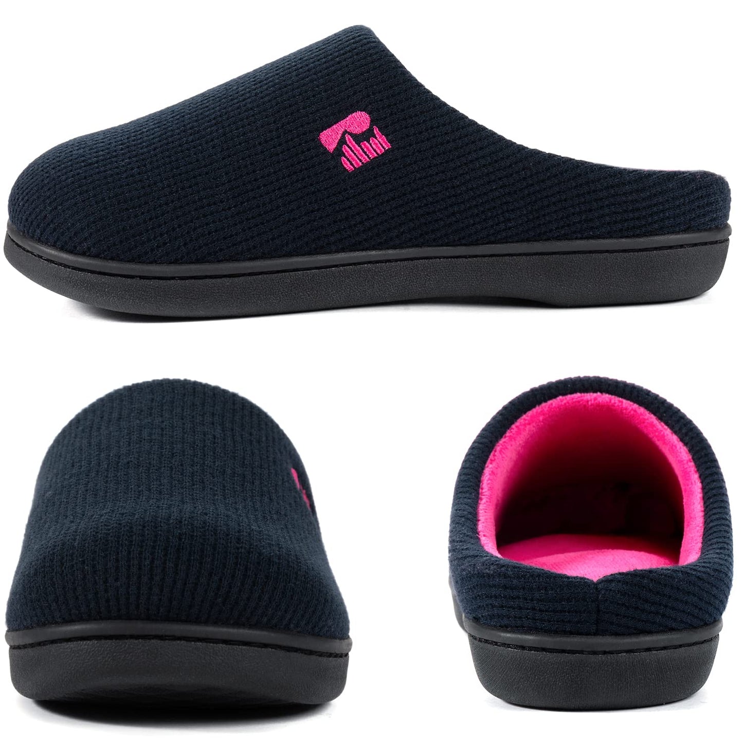 RockDove Women's Original Two-Tone Memory Foam Slipper, Size 5/6 UK Women, Dark Navy and Fuscia
