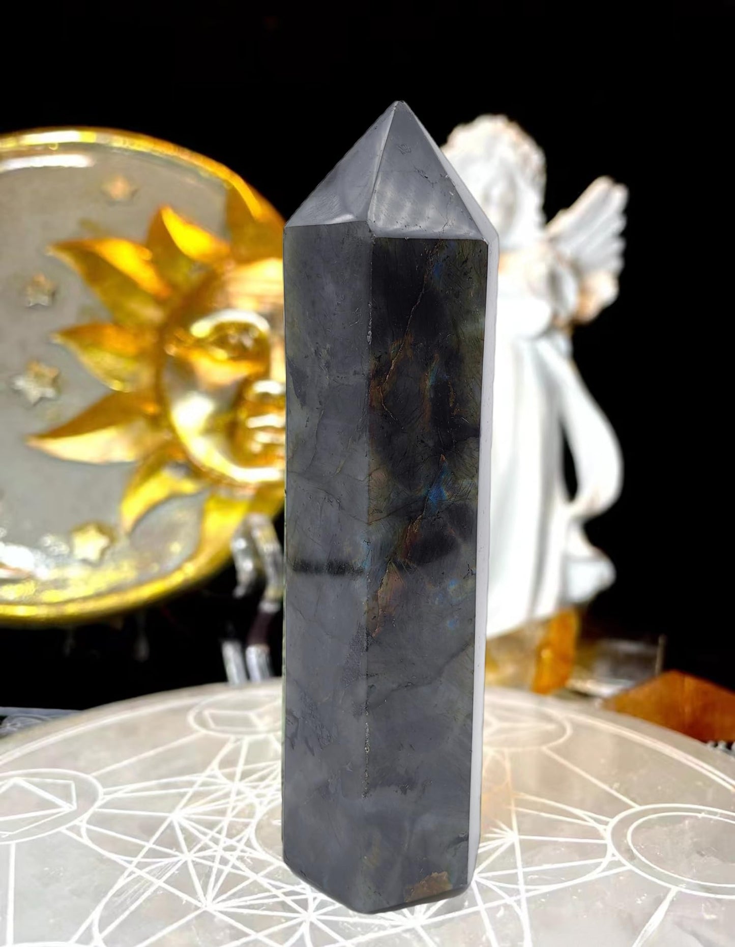 XMHOME Labradorite Crystal Tower 6 Faceted Healing Crystal Point Wand 1-1.5 Lbs Quartz Tower Large for Meditation Reiki Collection