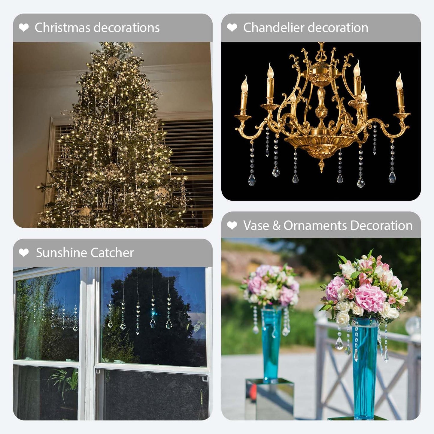 20 Pcs Crystal Prisms Hanging Assortment, Clear Teardrop & Icicle Chandelier Replacement Parts with Hooks, Multi-Shape Suncatchers for Windows Lamps Christmas Tree Home Party Decor (Clear, 20 Pcs)