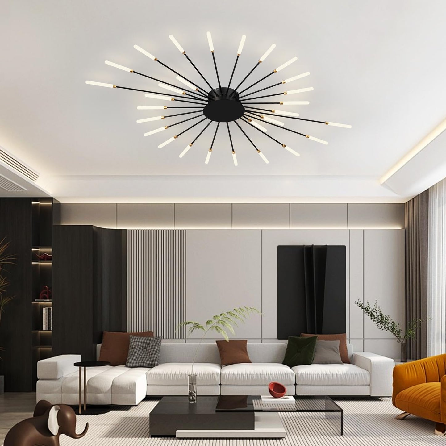 RRDEFSD Modern Ceiling Light Flower Shape, Metal Firework Ceiling Lamp with Plug-in LED Source, Lighting Fixture for Living Room Dining Room Bedroom, Natural Light