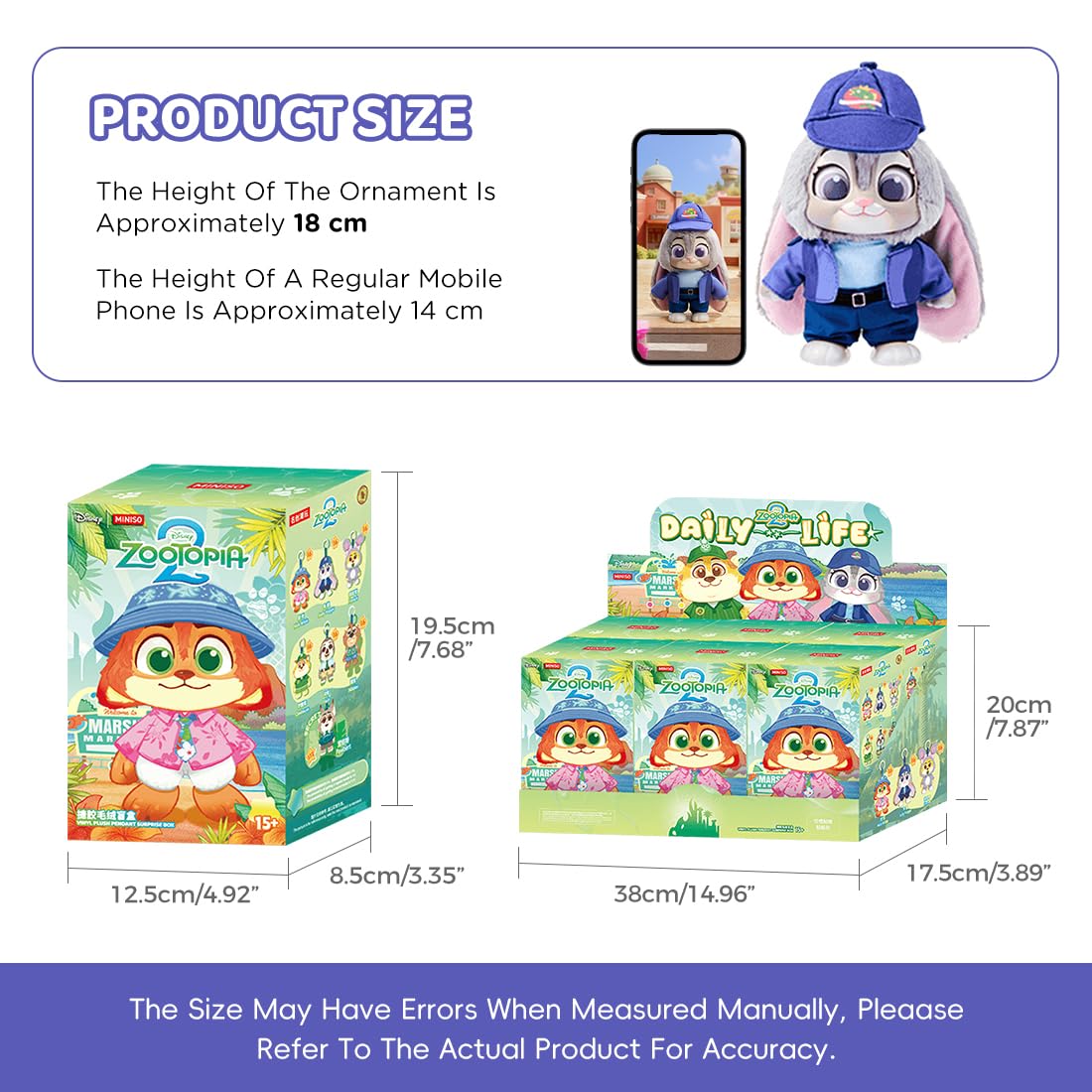 MINISO Disney Zootopia 2 City Residents Series Vinyl Plush Keychain Blind Box, Cute Animal Figure Charm Collectible Surprise Gift for Bag Decor, Random Single Box