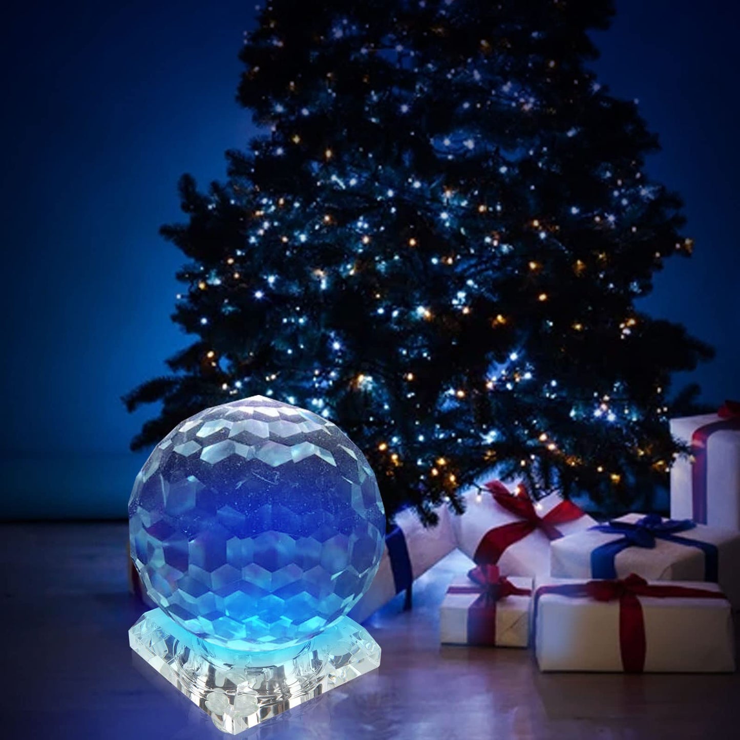 Aepiraza Crystal Led Light Base for 3D Display Lighted Up, 4 LED Bead 7 Colors Led Crystal Light Base Multi-Color Automatic Flashing Show Stand for 3D Glass Art Craft Shows (Square)