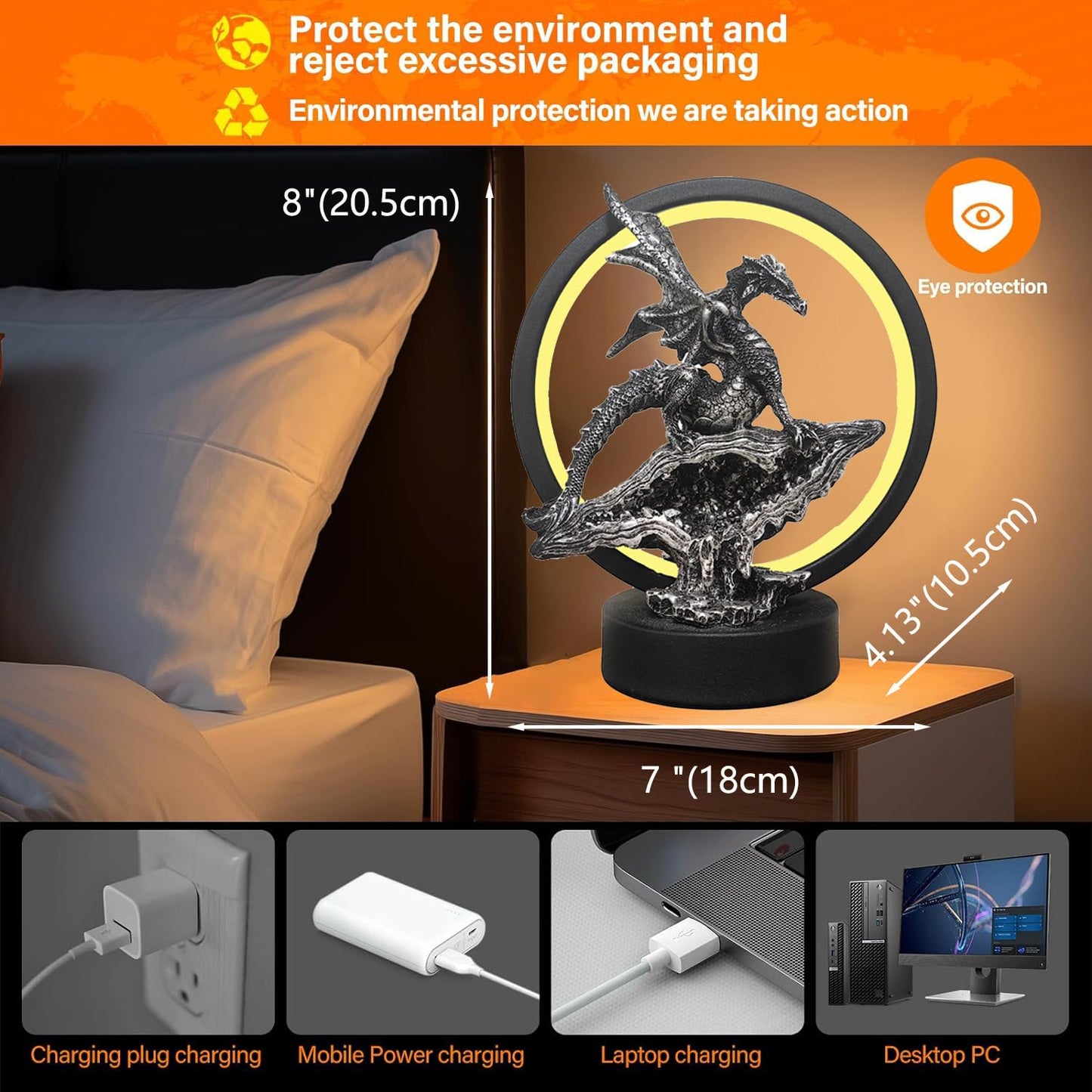 Hmusnwol Dragon Lamp Collectible Decor-Dungeons and Dragons Gifts - 6.15 inch LED Circle Table Lamp for Dragons Lover,Bedroom/Bookshelf/Desk
