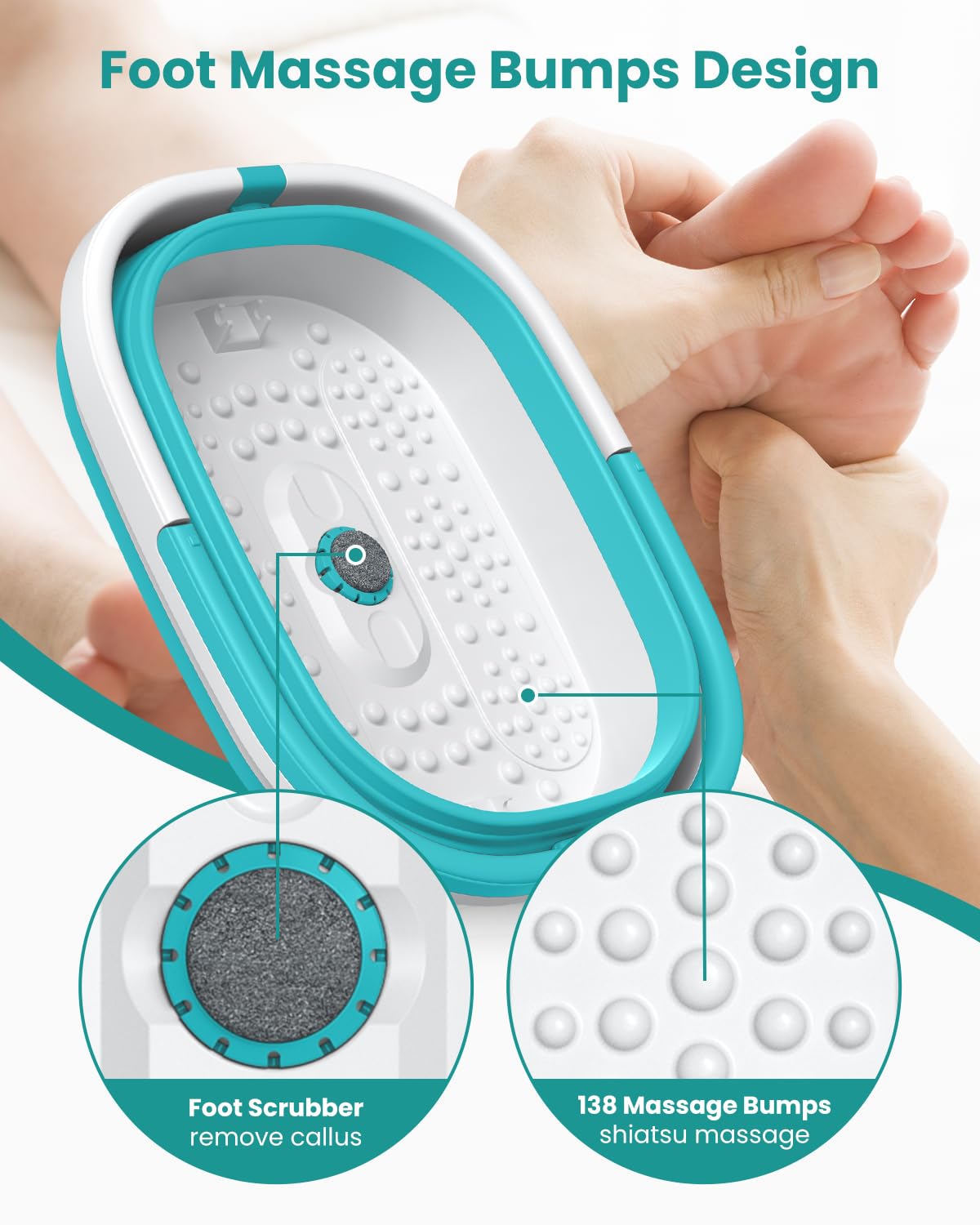 Nekteck Collapsible Foot Soaking Tub Bucket for Foot Bath Soak, Feet Basin Soaker with 138 Acupressure Nodes and Pumice Stone for Feet Health Foot Spa, Gifts for Men Women Dad Mom, Green