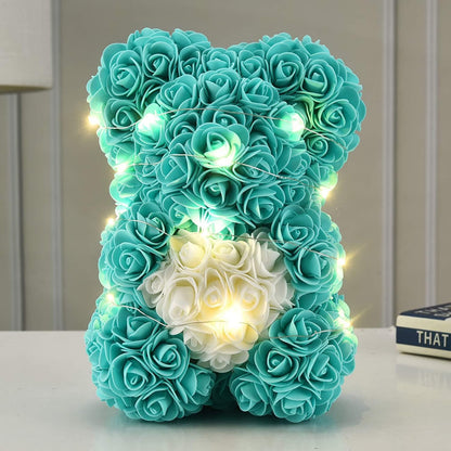 WINWISH Rose Flower Bear-Hand Made Rose Teddy Bear,Best Artificial Decoration Gifts for mom, Girls,Unique,Birthday Gifts,The Perfect Party Clear Box (Royal Blue)