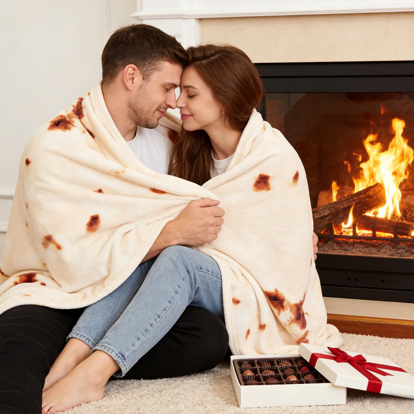 SeaRoomy Burritos Tortilla Throw Blanket, Tortilla Wrap Blanket, Novelty Funny Tortillas Round Blanket Giant Tortillas Round Soft Blankets for Adults and Kids (Beige, 60 inches)
