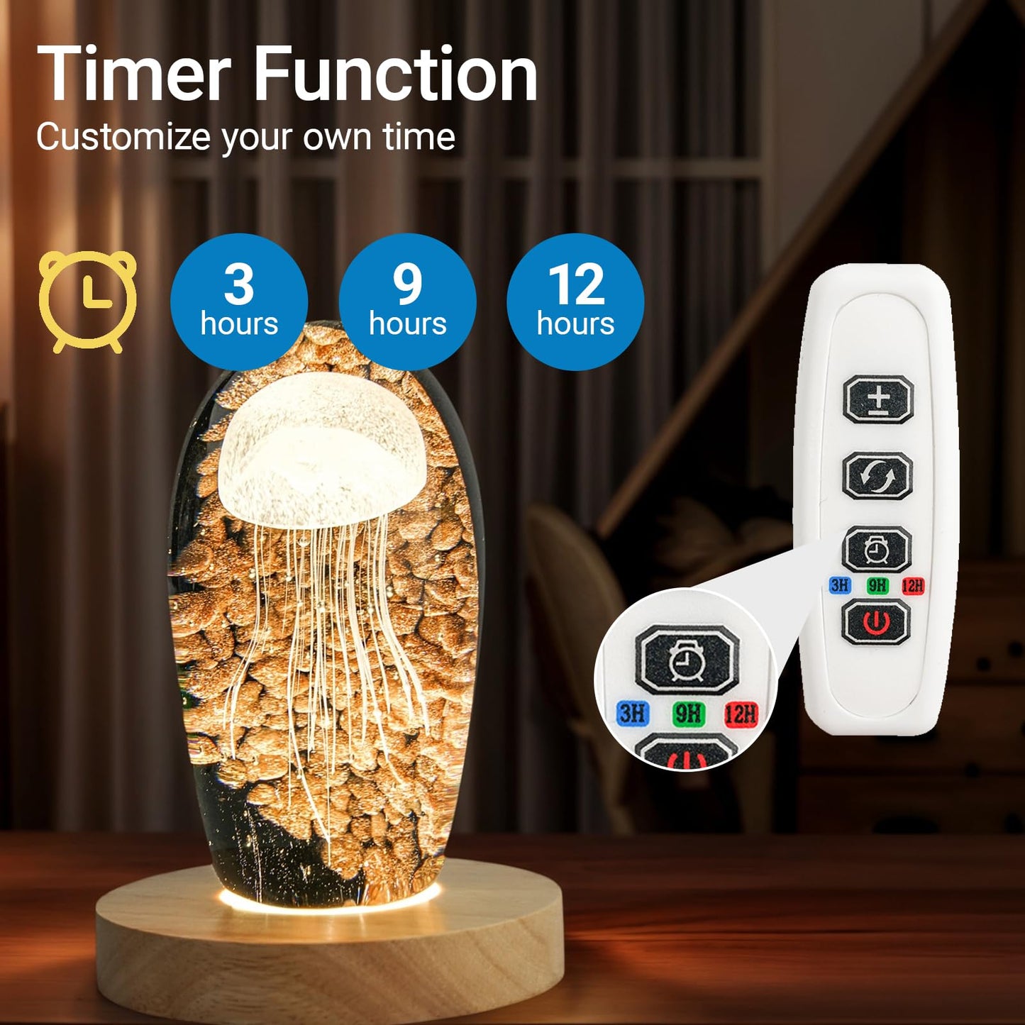 FuoiCorn Wood LED Light Base for Crystal Glass Art,Auto Timer