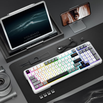Redragon Wireless Mechanical Keyboard, 3 Mode Gasket Mounted RGB Gaming Keyboard with Volume Knob, Pre-Lubed Linear Switches, MDA-Profile, 98 Keys Hot Swappable Creamy Keyboard for PC/Tablet/Xbox/PS4