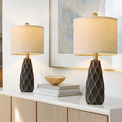20.75" Small Table Lamps for Living Room Bedroom Lamps Set of 2 Ceramic Modern Boho Bedside Lamps Night Stands Farmhouse Vintage Nightstand Lamp Reading Light Home Office Dorm Desk Deco Gifts, Black