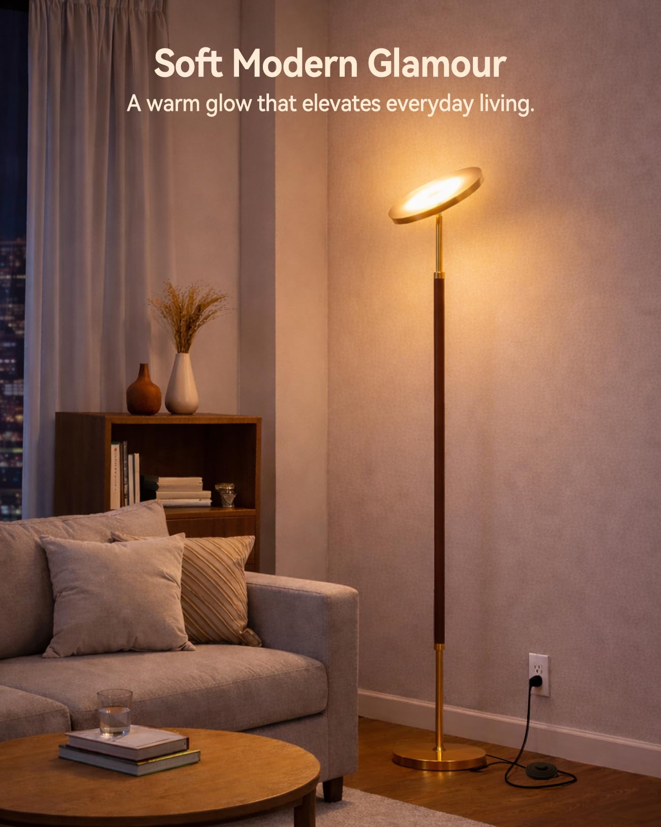 JOOFO Wood Torchiere Floor Lamp, Super Bright Stepless Dimmable LED Uplight Standing Lamp with Remote Adjustable Color Temperature 3000K–6500K with Timer for Living Room Bedroom Office Reading