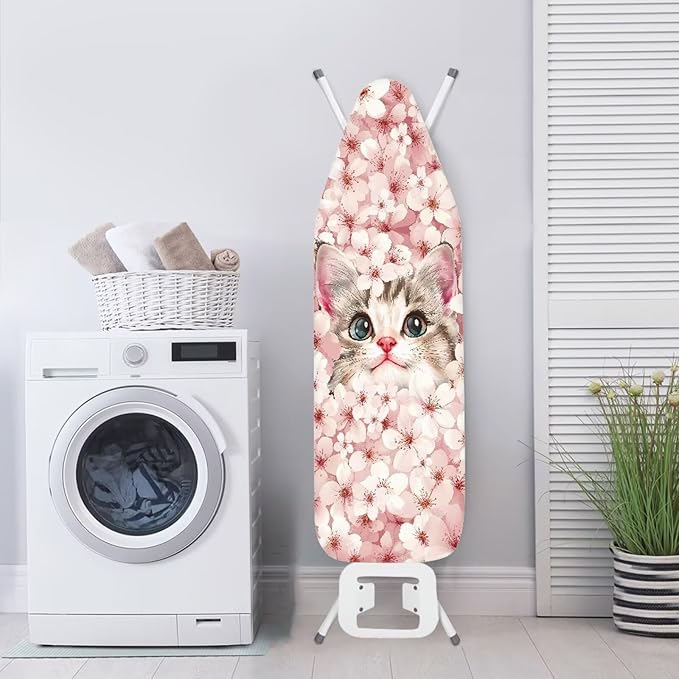 Pink Cherry Blossom Cat Ironing Board Cover and Pad Soft Fabric Cover