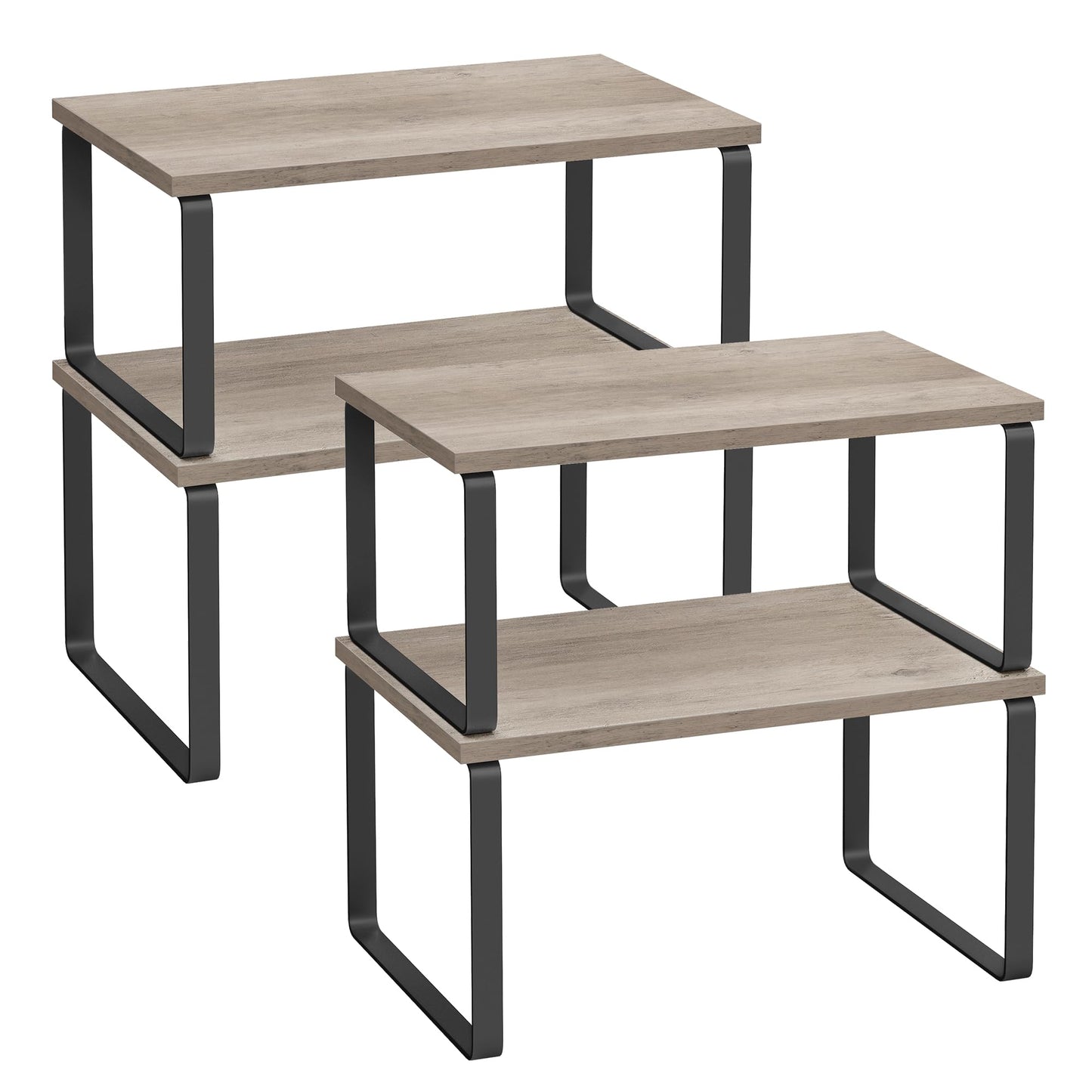 SONGMICS Cabinet Organizer Shelf, Set of 4 Kitchen Counter Shelves, Kitchen Storage, Spice Rack, Stackable, Expandable, Metal and Engineered Wood, Cloud White and Natural Beige UKCS010N01