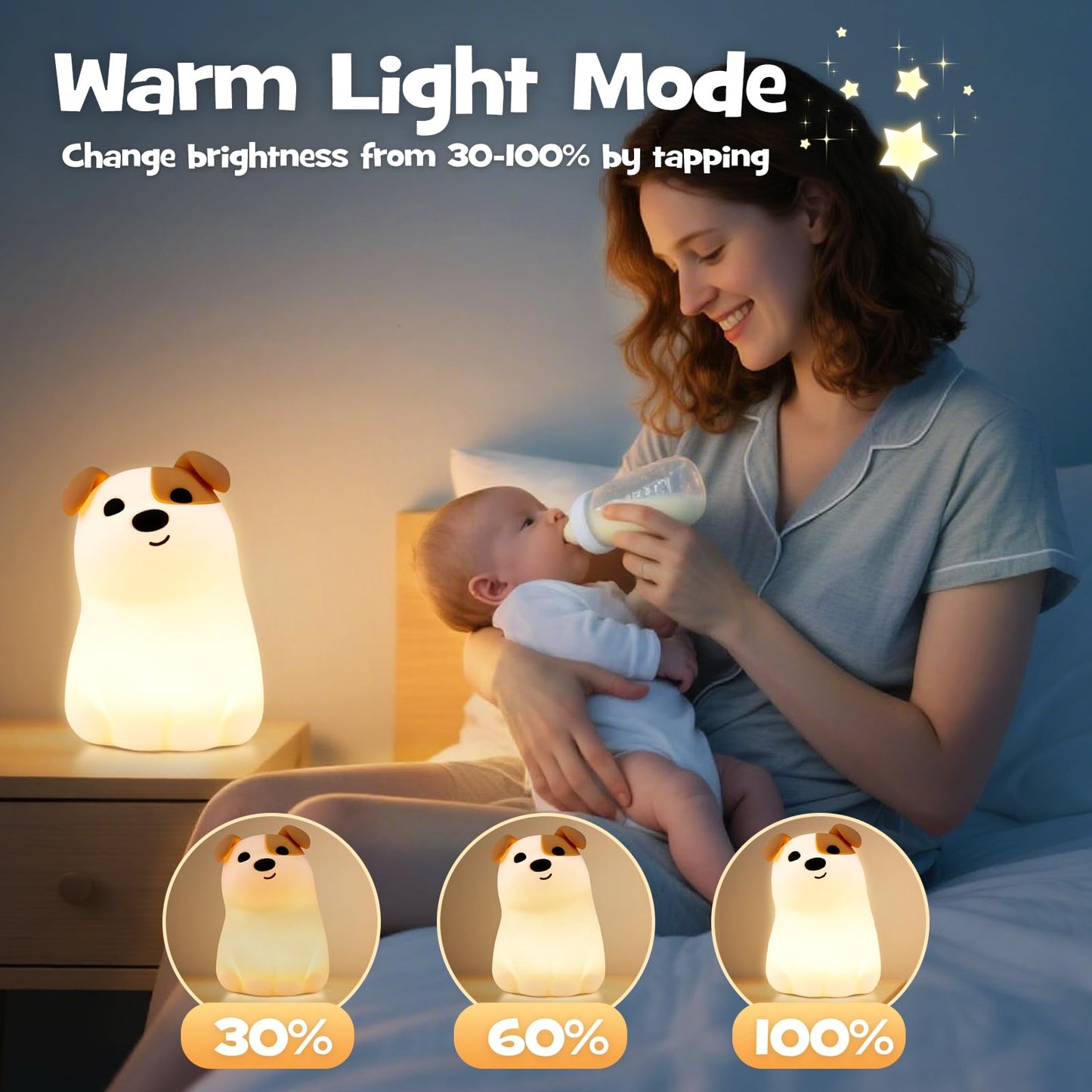 Squishy Puppy Night Light with RGB Mode 3 Brightness Adjustable Nursery Breastfeeding Nightlight Cute Novelty Smile Dog Animal Lamp Rechargeable Silicone Touch Bedside Lamp for Bedroom Dorm Decor