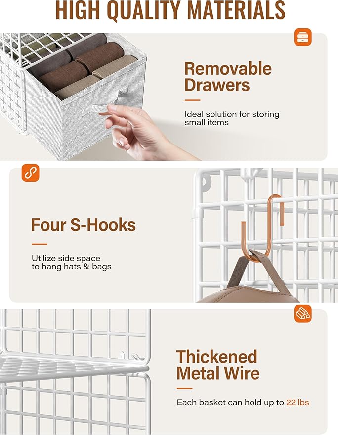 Closet Hanging Organizer with Drawers, 6 Tier Metal Closet Organizers and